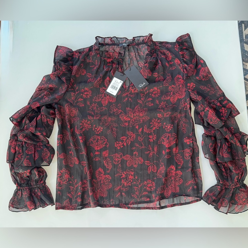 NWT Rails Nicolette Dark Azalea Floral Ruffle Blouse — Size S - Picture 2 of 7